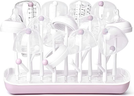 BimbelBoo - Flessenrek Baby - Droogrek Flessen - BPA Vrij - 34cm x 28cm - Roze - Afdruiprek Babyfles