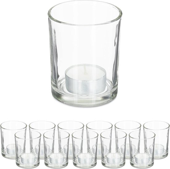 Theelichthouder glas 6,5x6cm set 4 stuks theelichtglazen windlicht
