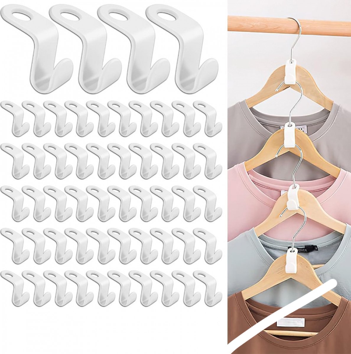 50 Stuks - Kapstokhaak - Kledinghanger Connector Haken - Jashaak - Ophanghaken - Deur Hake