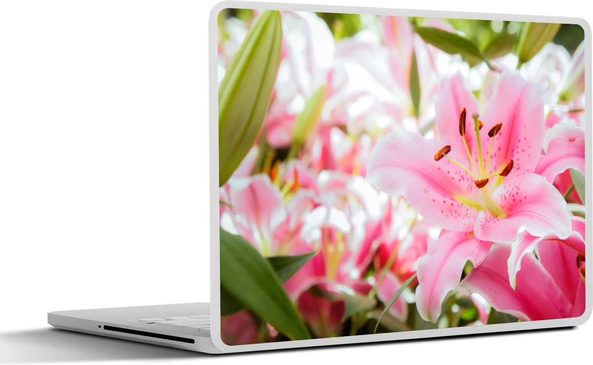 Laptop sticker - 10.1 inch - Lelie - Bloemen - Roze - 25x18cm - Laptopstickers - Laptop skin - Cover