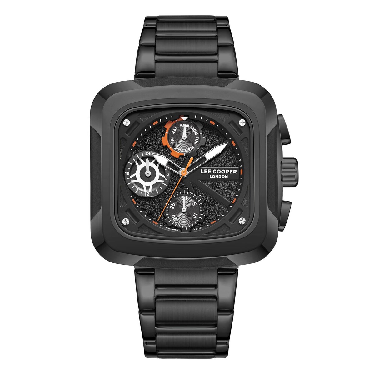 Lee Cooper LC08013.060 - Horloge - Polshorloge - Analoog - Heren - Mannen - stalen band - Metaal - Overig - Stippen-Cijfers - Datumaanduiding - Chronograaf - 12-24H - GUN Kleur (Zwart + DonkerGrijs, briljant)