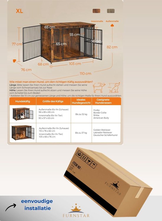 COSTWAY Hondenkooi, meubels, hondenbox voor thuis met laadstation, deur
