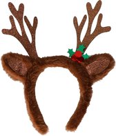 Christmas Decoration Kerst diadeem/haarband -rendier gewei met oren - donkerbruin -nepbont