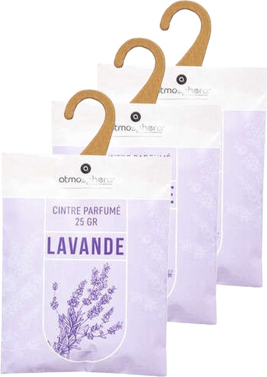 Sacs parfumés à la Lavande pour la garde-robe - Cartes parfumées pour Vêtements avec crochet de suspension - Cintre parfumé - Parfum de placard avec cintre - Pendentifs désodorisants - Sac parfumé - Carte parfumée - 3 pièces