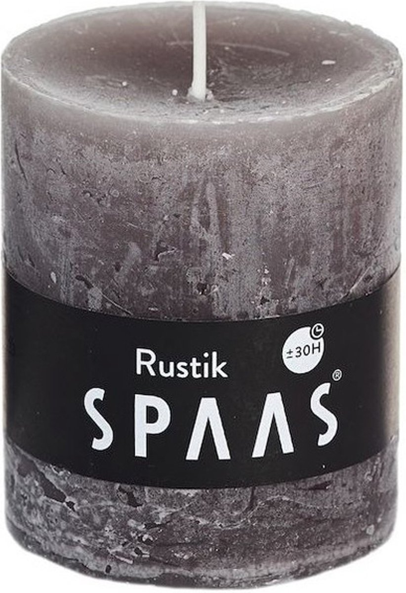 SPAAS rustieke cilinderkaars/stompkaars - 1x - taupe - 7 x 8 cm - 30 branduren