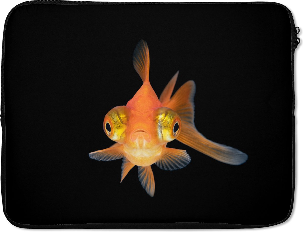 Laptophoes 15.6 inch - Goudvis - Zeedieren - Ogen - Laptop sleeve - Binnenmaat 37x26 cm - Zwarte achterkant