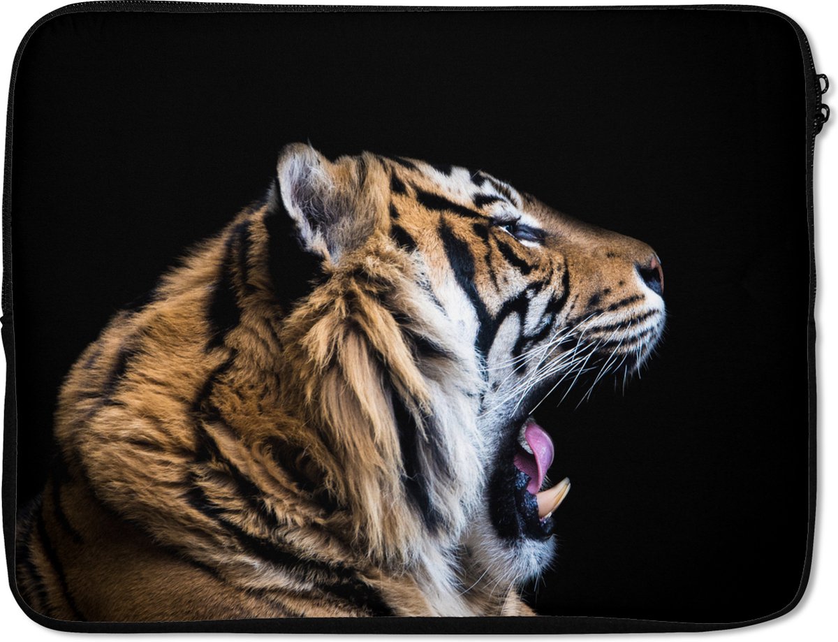 Laptophoes 17 inch - Tijger - Dieren - Portret - Laptop sleeve - Binnenmaat 41x28 cm - Zwarte achterkant