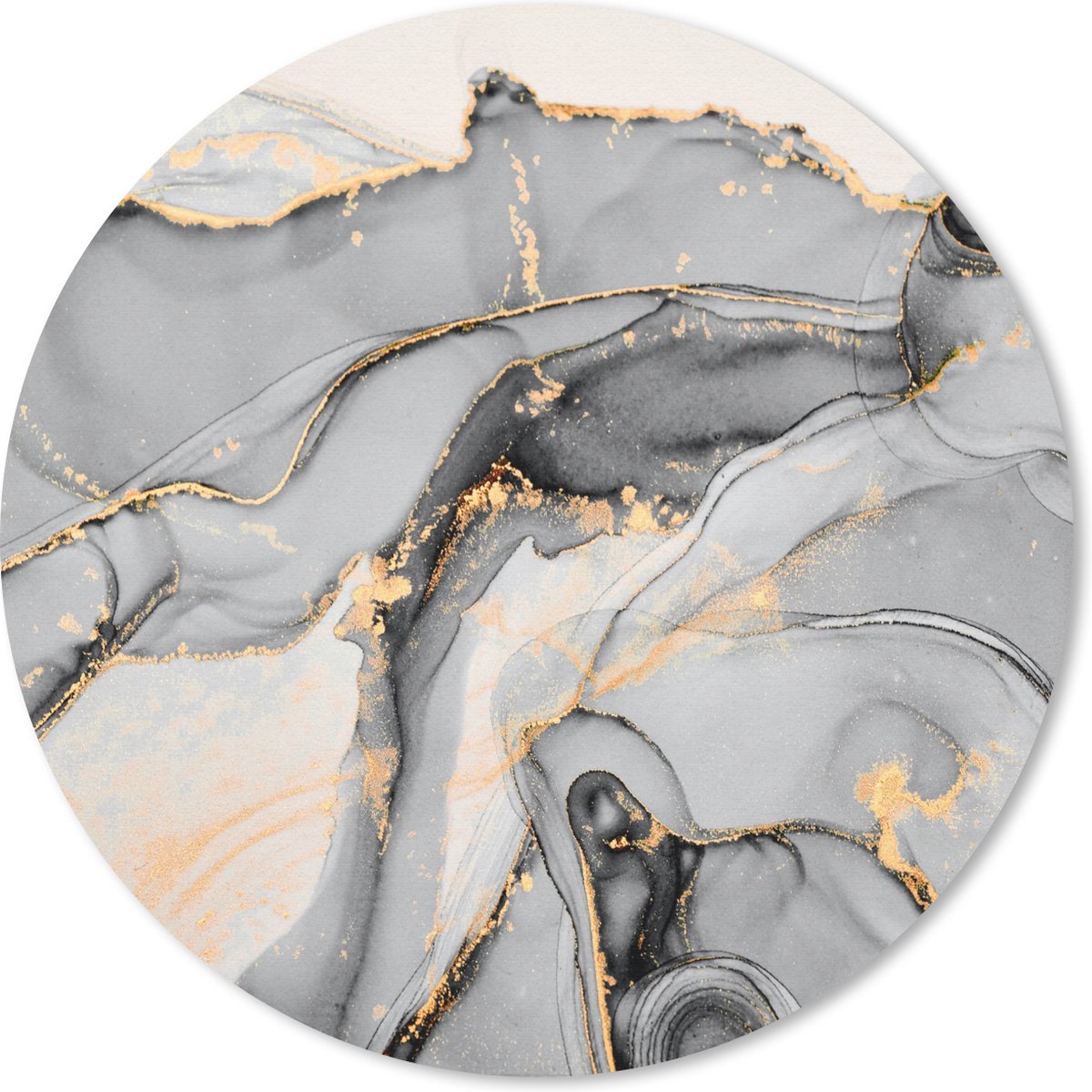 Muismat rond 30x30 cm - Mousepad Marmer - Goud - Grijs - Ronde muismatten