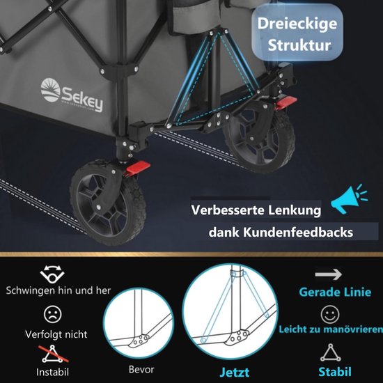 Opvouwbare Bolderwagen XXL met 200L Laadcapaciteit en 150KG Draagvermogen - Geschikt voor Ruw Terrein met Remmen van LifeGoods — afbeelding 5