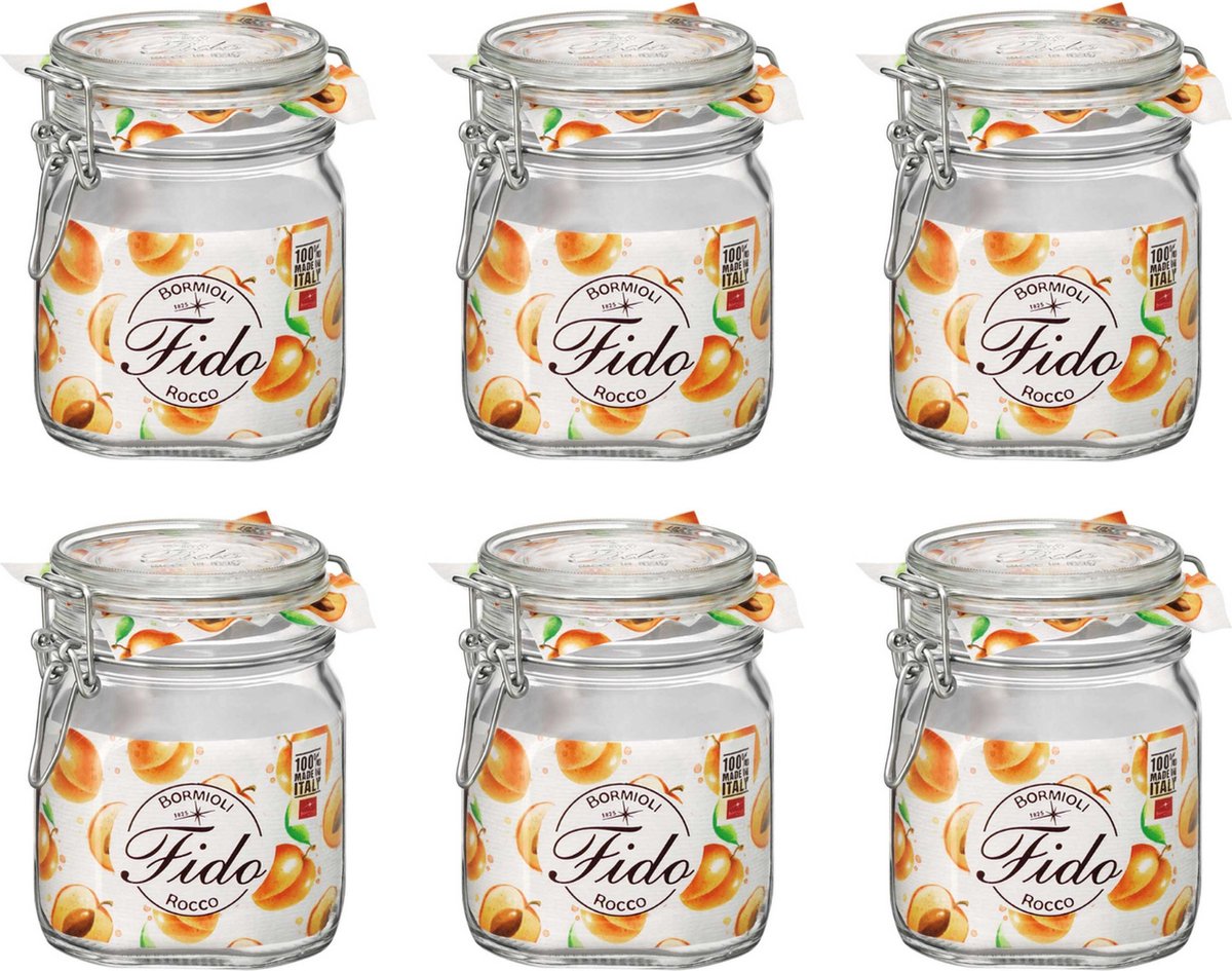 Bormioli Rocco Weckpot Fido - 10 x 10 cm / 750 ml - vierkant - 6 stuks