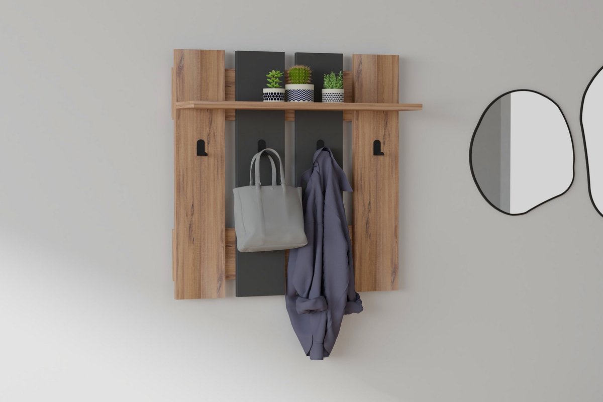 Mita Wandhaak | 100% MELAMINE | Walnoot Antraciet - Asir Group - Hal & berging - Bruin; Antraciet - Spaanplaat - Hal & berging -