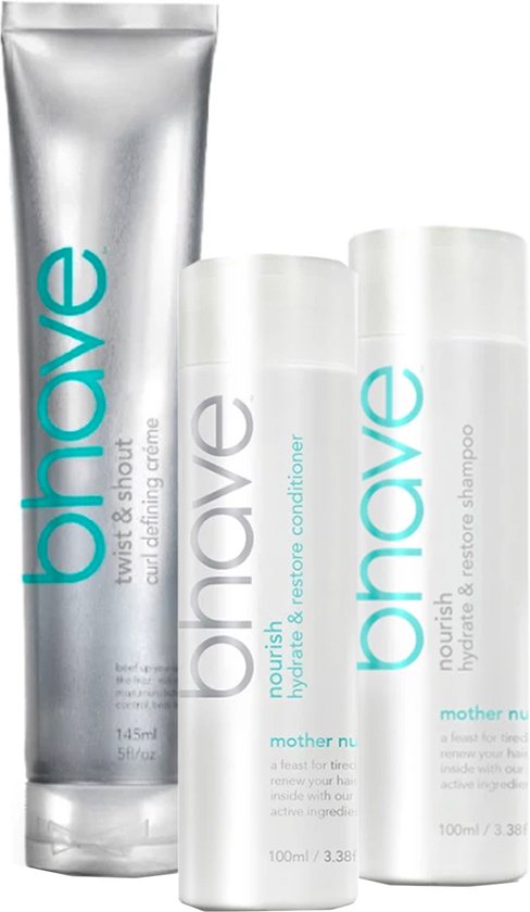 BHAVE - Krullen Pakket - Ideaal voor krullend haar - Nourish Shampoo + Nourish Conditioner + Curl Crėme - Haarverzorging -Geschenkset