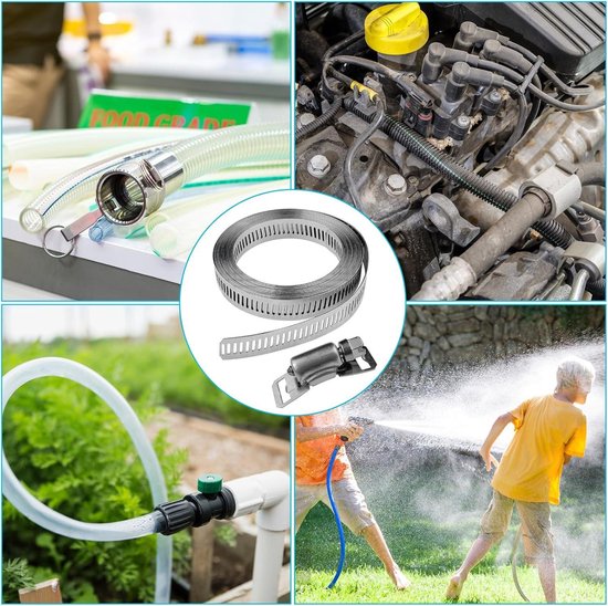 304 Roestvrij Staal Slangklemmen Set - 300 cm Band - Instelbare Buisklemmen - Waterleiding Gasbuis - 10 Stuks - Grote Buis - Wasmachine van HM Trading Company — afbeelding 4