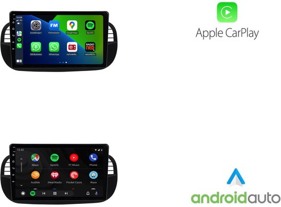 Scherm met Apple CarPlay en Android Auto icoontjes, en de logo's.