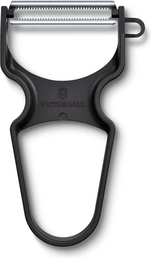 Économe noir Victorinox pour tomates, avec lame dentelée et manche.