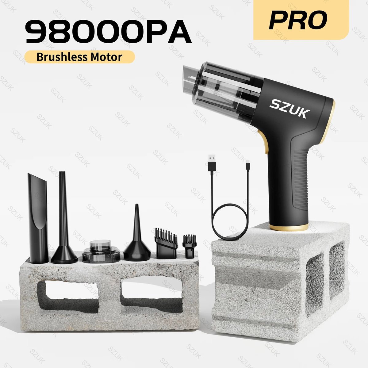 Verkoop Nederland Mini Auto Stofzuiger Draagbare Draadloze Handheld Reiniger Powerful Reinigingsmachine Auto Reiniger Voor Toetsenbord 98000 Pa Borstel Loze Motor 4000mAh 6x Accessoires 4x filter Blaas & Zuig functie
