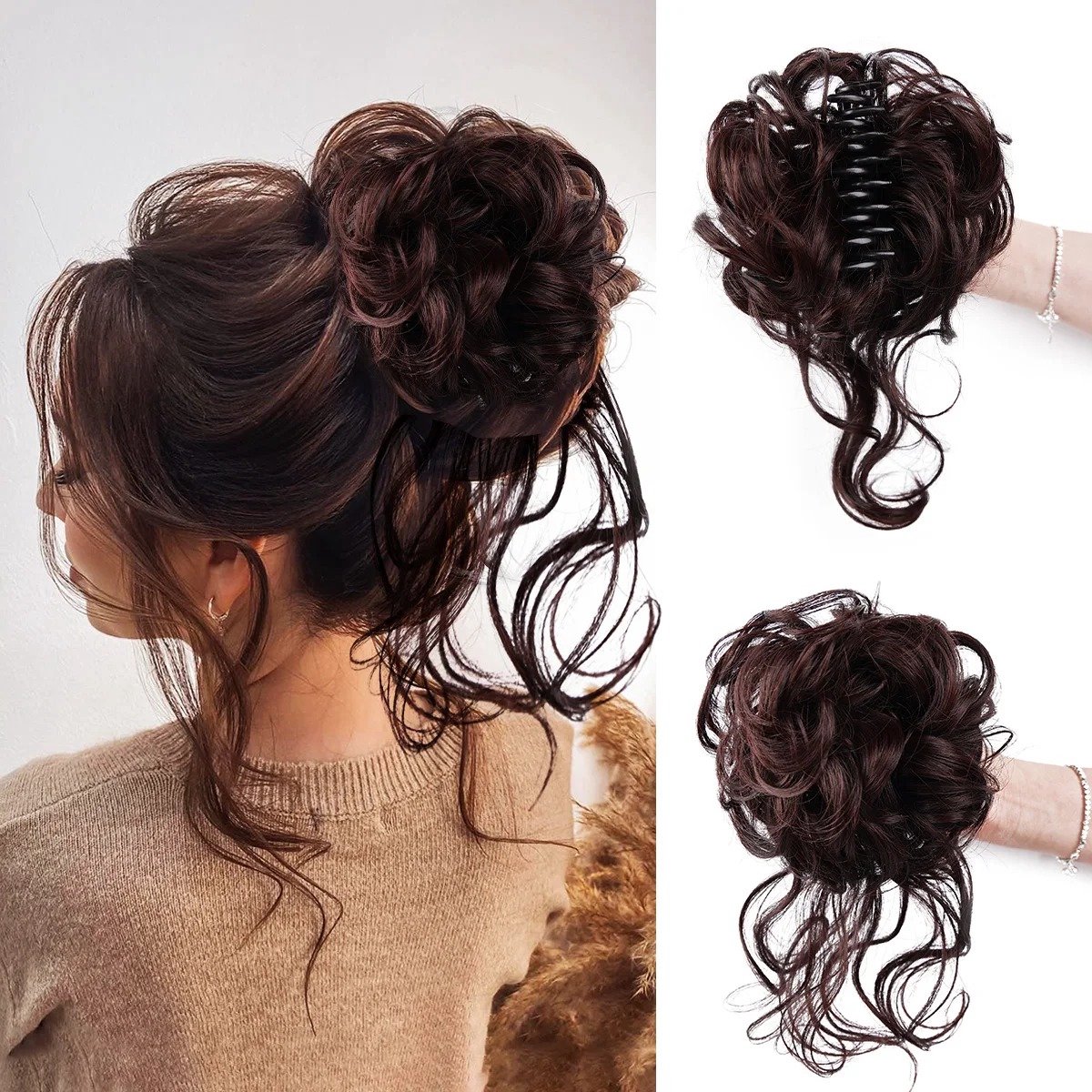 WiseGoods Premium Haarstuk Haarklem Dames - Hair Extensions Clip - Haarklemmen Vrouwen - Sierklem - Haarclip - Haarclips - Bruin