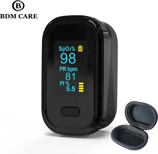 Foto: Bdm care medische saturatiemeter saturatiemeter zuurstofmeter vinger zuurstofmeter vinger inclusief hartslagmeter pulse oximeter met pi functie gratis opberghoes