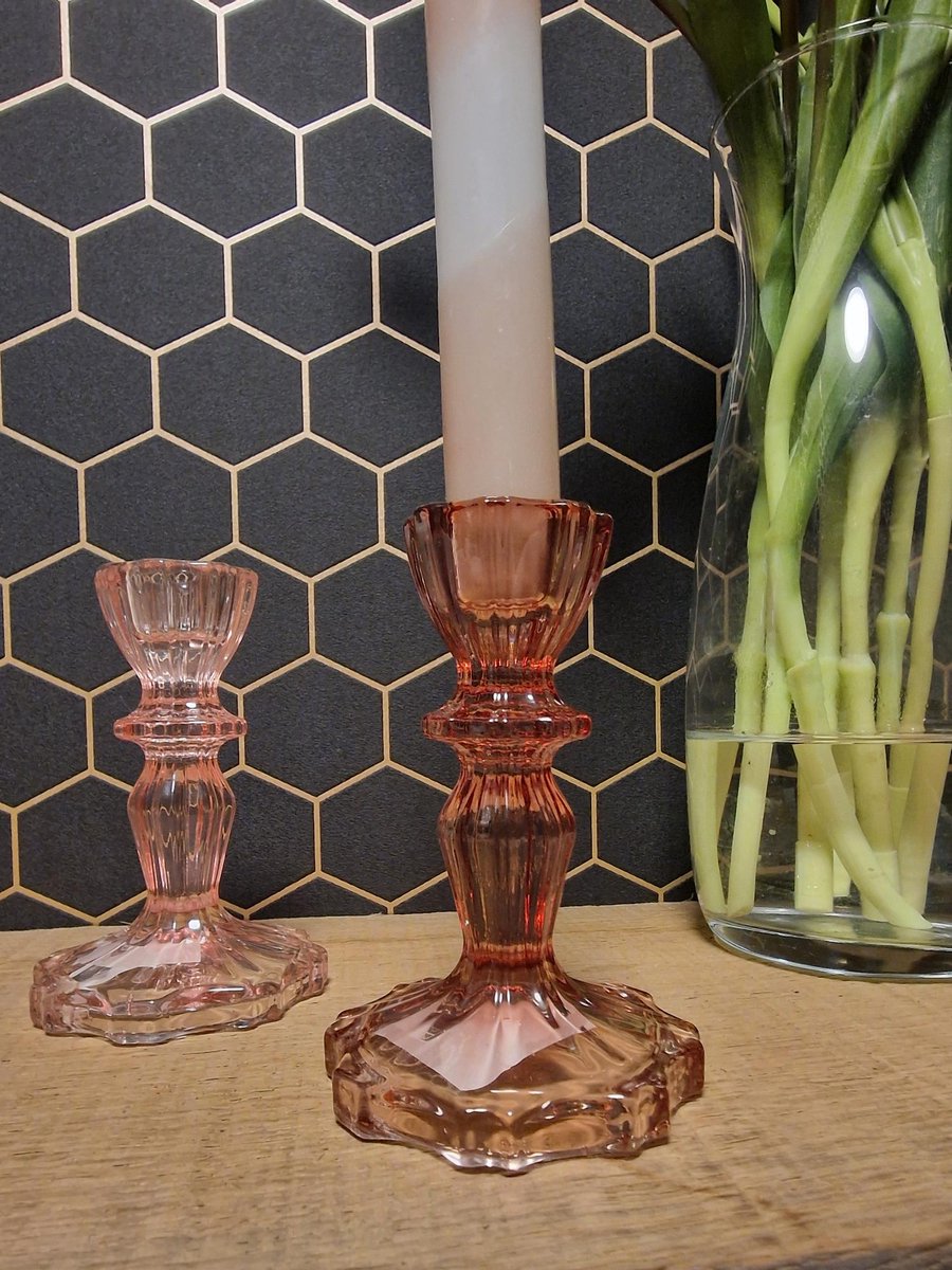 Kandelaar Roze - Glas - Gekleurd - Glazen Kandelaar - Diner Kaarsen - Kaarshouder - Pink