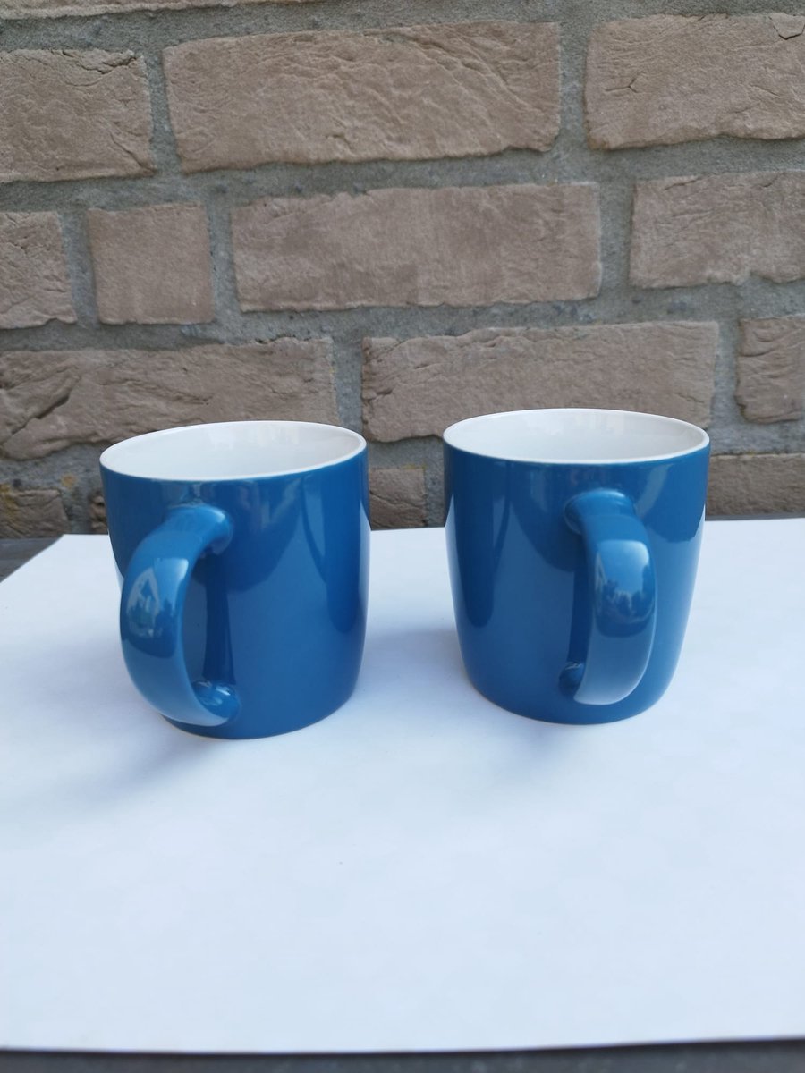 Argon - Set van 2 koffie/theetassen - 350 ml -Blauw/wit - hoge volumekorting