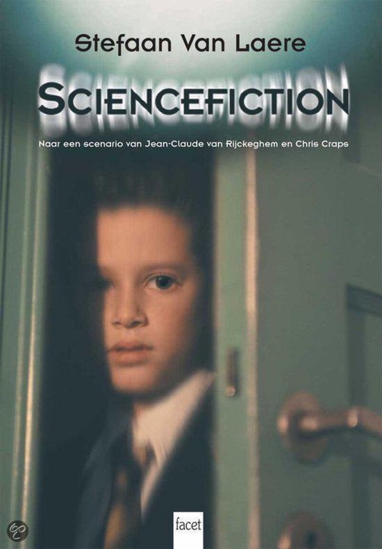 Boek Sciencefiction van Stefaan Van Laere met op de cover een jongen in pak, deels in de schaduw.