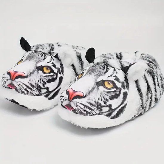 Grappige pantoffels | Witte Tijger sloffen | One size fits all maat 34 t/m 40 voor Kinderen, Dames en Heren | Pantoffel dierensloffen | Pluche dierenpantoffels | zachte binnenschoenen | Sloffen en Pantoffels maat 32, 33, 34, 35, 36, 37, 38, 39, 40