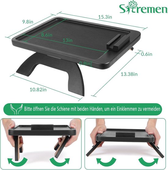 SINWANT Accoudoir de canapé, plateau de table d'appoint en bambou pliable avec support de téléphone à 360° pour manger, boire, collations, télécommande sur accoudoir de chaise