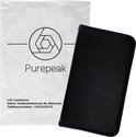 Zwart cd-hoesje van het merk Purepeak, naast een verpakking met het Purepeak logo.