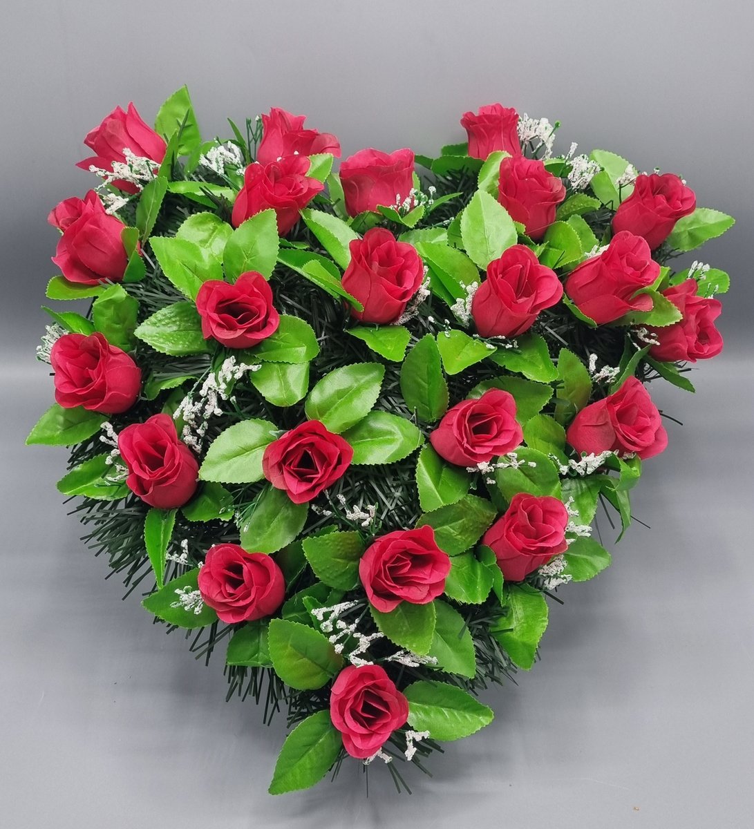 Bloemstuk - W847/07 - Hart - Roos - Donkerrood - 40cm - Verzwaard - Buigzaam - Grafdecoratie