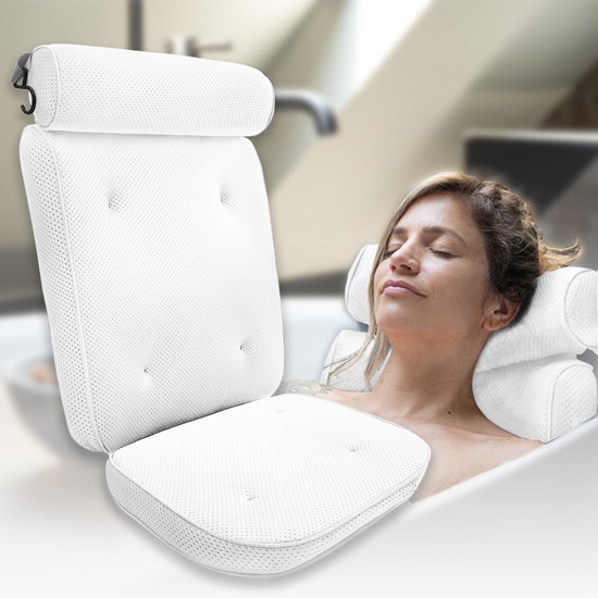 HelloBath® - Luxe Badkussen (afritsbaar) - Kussen voor in bad - Nek- en rugondersteuning in bad - Badzitje - Incl. Waszak - Wit