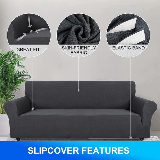 CYCMACO Fluwelen Stretch Bankhoes 4 Zits, Universele Bankhoezen Voor Woonkamer, Elastische Sofahoes Met Armleuningen, Krasbestendig Meubelhoes Voor Huisdier Honden Kat, Wit
