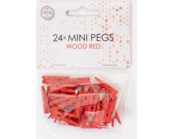 24 Mini houten knijpers Rood - Feest Thema Polaroid Foto Ophangen Klein Knijper