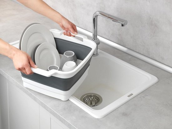 Sira Opvouwbare Afwaskom - Afvoerplug, Handgrepen - Ruimtebesparend - 8 Liter - Grijs-Wit van Sira — afbeelding 5