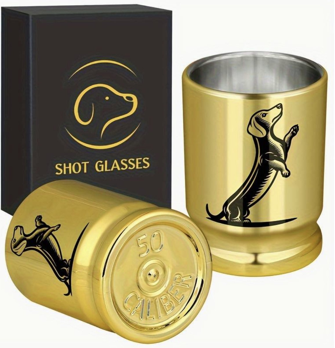 Gouden Shotglazen met teckel Design