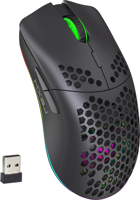 HXSJ T66 - Draadloze Gaming Muis - Computermuizen - Ultra licht - RGB Verlichting - Zwart