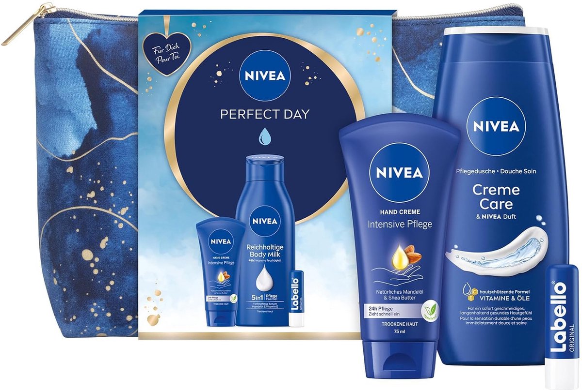 Goedkoopste Nivea Geschenkset met Toilettas, handcreme, labello & Bodymilk - Cadeauset