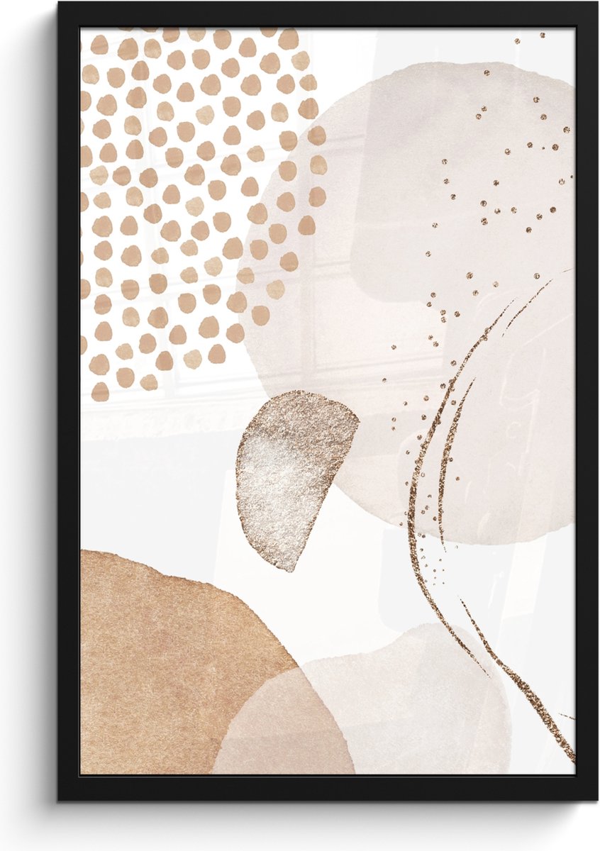 FrameYourWall Poster in lijst - Fotolijst 40x60 cm - Posters - Watercolor - Pastel - Beige - Abstract - Modern - Posterlijst zwart - Wanddecoratie badkamer - Muurdecoratie WC - Decoratieve accessoires - Toilet muur decoratie Beige - Modern
