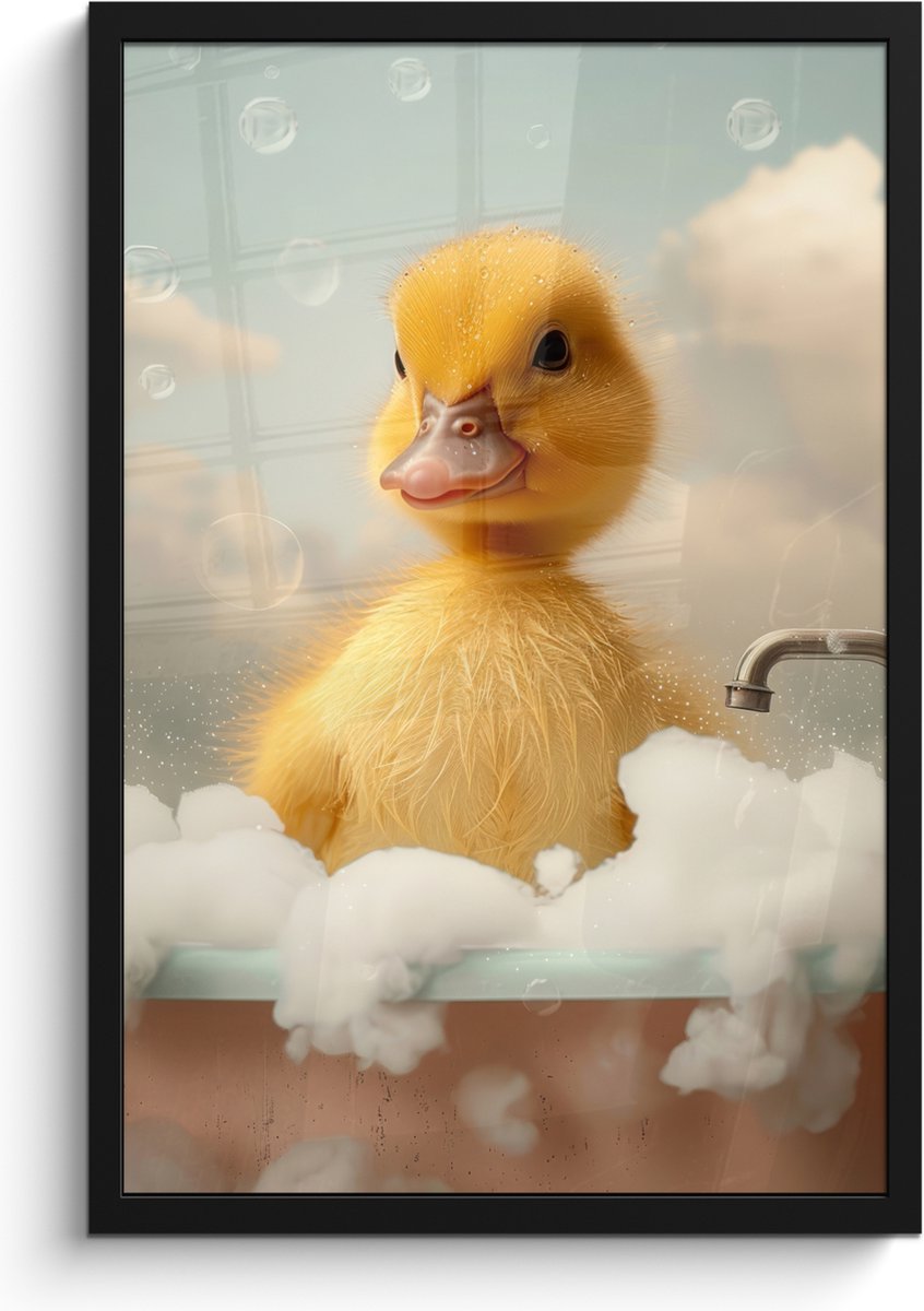 Poster in lijst - Fotolijst 40x60 cm - Posters - Kuiken - Eend - Bad - Schuim - Dieren - P