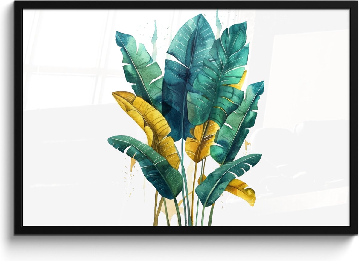 Poster in lijst - Fotolijst 90x60 cm - Posters - Bladeren - Groen - Tropisch - Goud - Natu