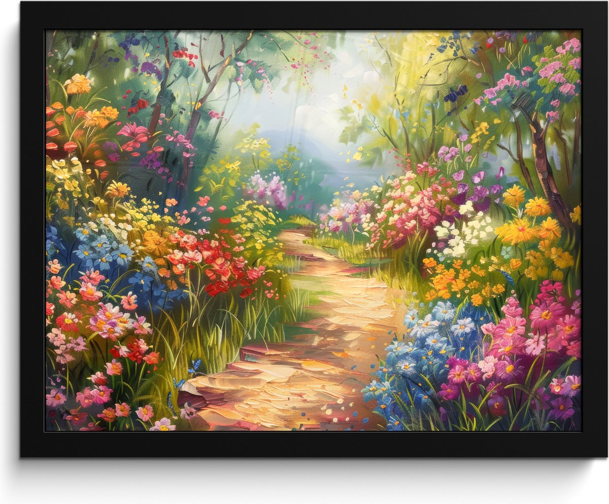 FrameYourWall Poster in lijst - Fotolijst 40x30 cm - Posters - Natuur - Landschap - Bloemen - Kleurrijk - Posterlijst zwart - Decoratie - Wanddecoratie woonkamer - Muurdecoratie slaapkamer Bloemen landschap