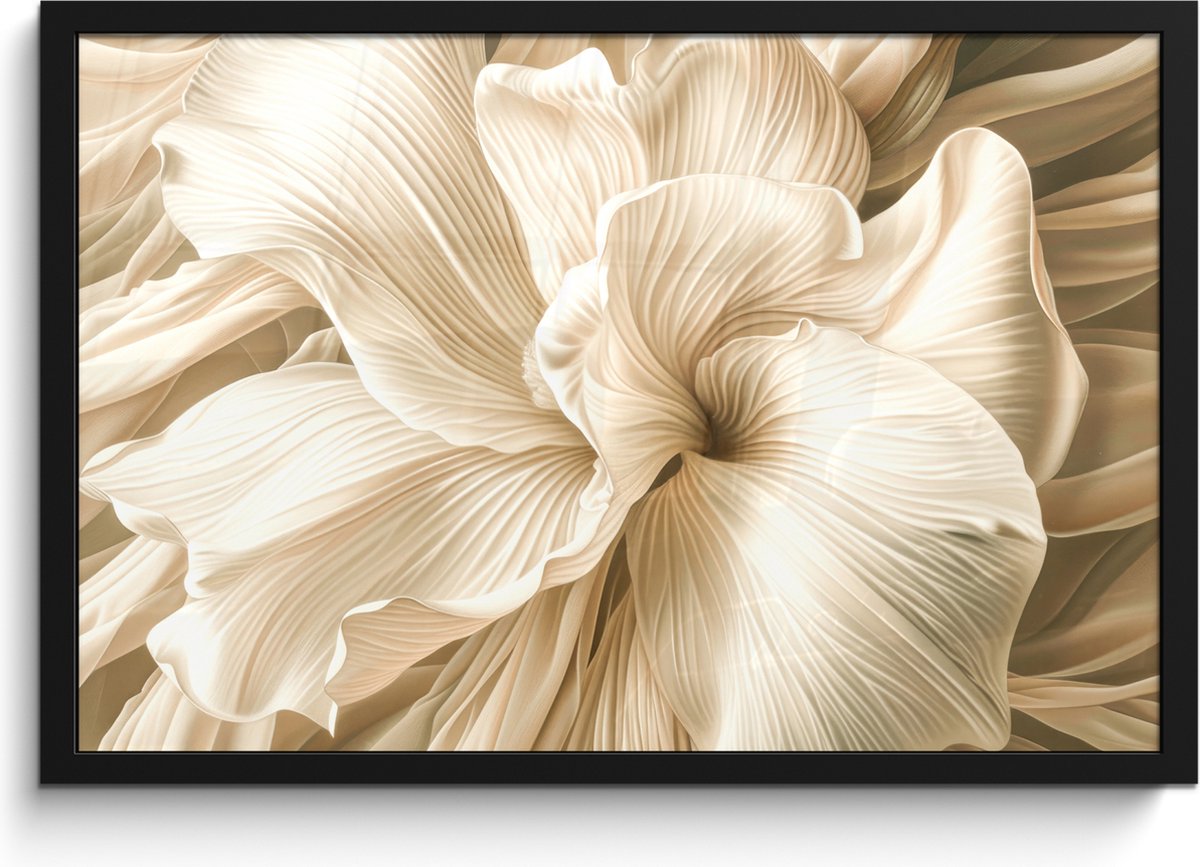 FrameYourWall Poster in lijst - Fotolijst 60x40 cm - Posters - Abstract - Beige - Bloemen - Natuur - Posterlijst zwart - Decoratie - Wanddecoratie woonkamer - Muurdecoratie slaapkamer Bloemen - Close up
