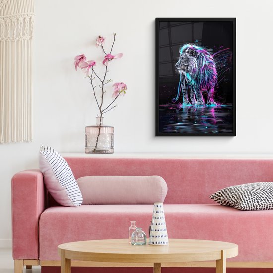 Affiche sous cadre - Cadre photo 40x60 cm - Posters - Lion - Couleurs - Zwart - Animaux - Cadre affiche noir - Décoration murale pour chambre ado - Décoration chambre ado - Accessoires chambre ado jeunesse