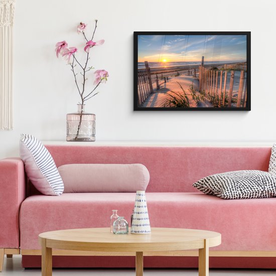 Cadre photo avec affiche - Plage - Mer - Dune - Coucher de soleil - Paysage - 60x40 cm - Cadre pour affiche