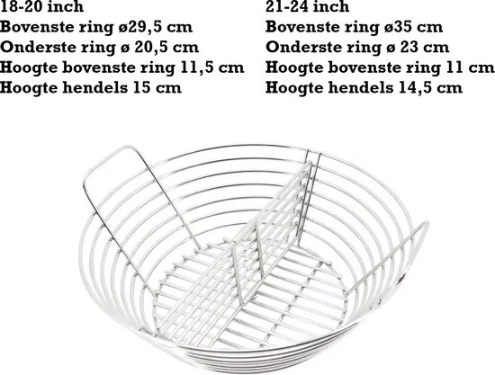 Panier à charbon GrillX 21, 22, 23, 24 pouces - Avec séparateur amovible - Acier inoxydable