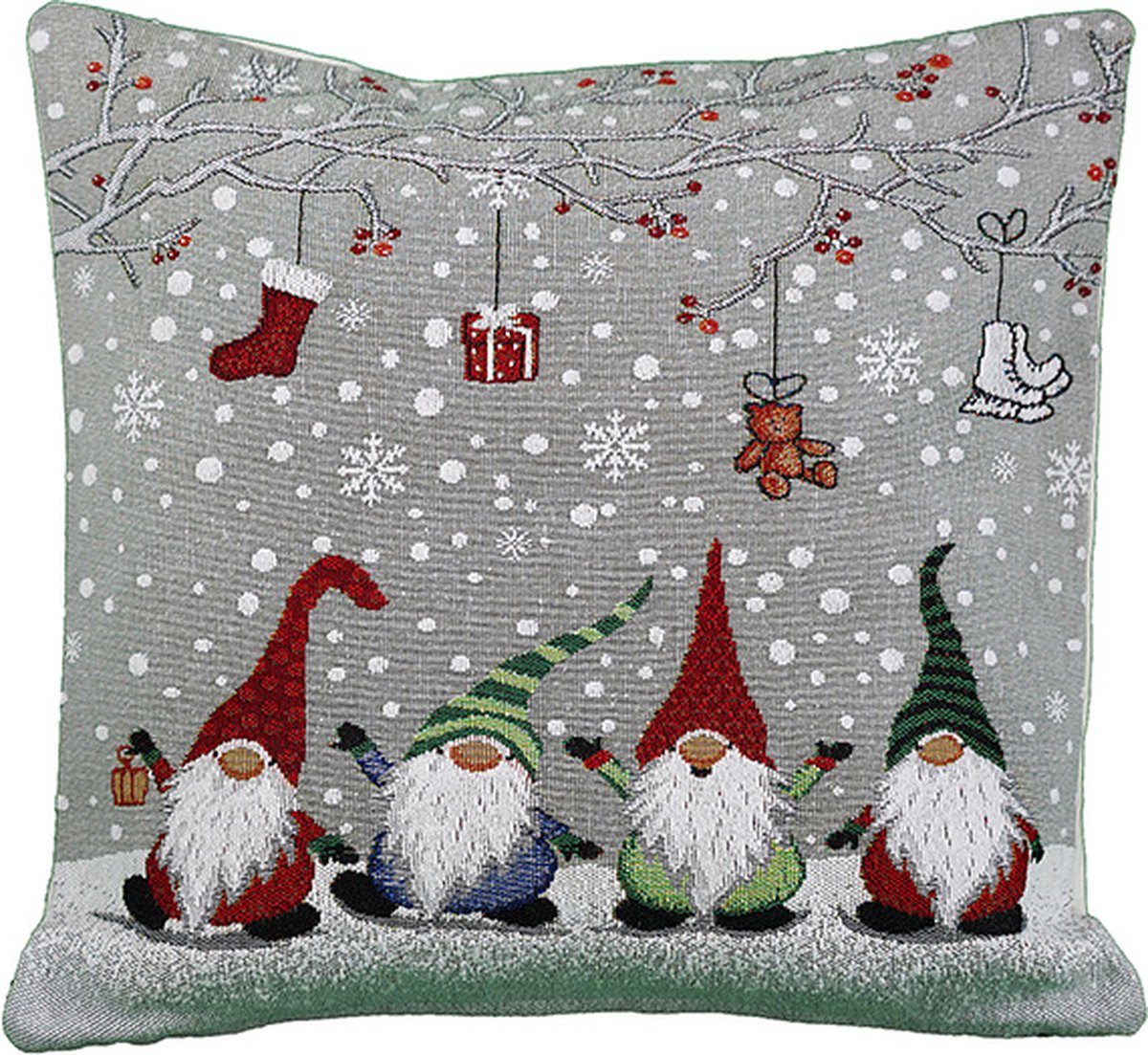 Kussenhoes - Gobelinstof - Kerst - Wichtels - Kabouters - Cadeautjes - 40 x 40 cm