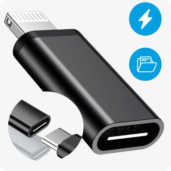 USB - C naar Lightning Adapter | Met OTG Functie | Geschikt voor Opladen & Dataoverdracht | Verloop | Koppelstuk | Tussenstukje | Zwart