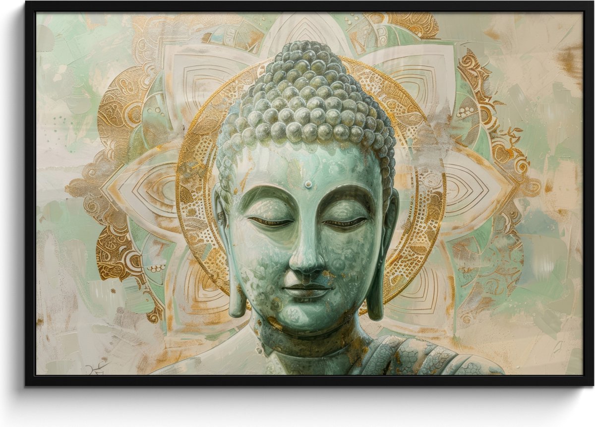 FrameYourWall Poster in lijst - Fotolijst 120x80 cm - Posters - Buddha - Mandala - Modern - Spiritualiteit - Posterlijst zwart - Decoratie - Wanddecoratie woonkamer - Muurdecoratie slaapkamer