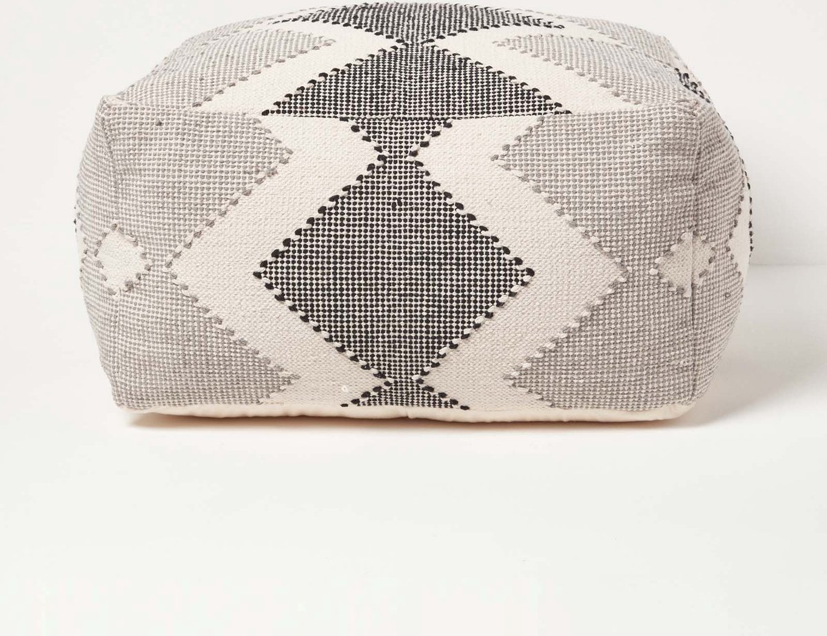 Homescapes Poef Malmö geometrisch patroon 55 x 30 cm - zitzakkruk crème-grijs-zwart Crème grijs