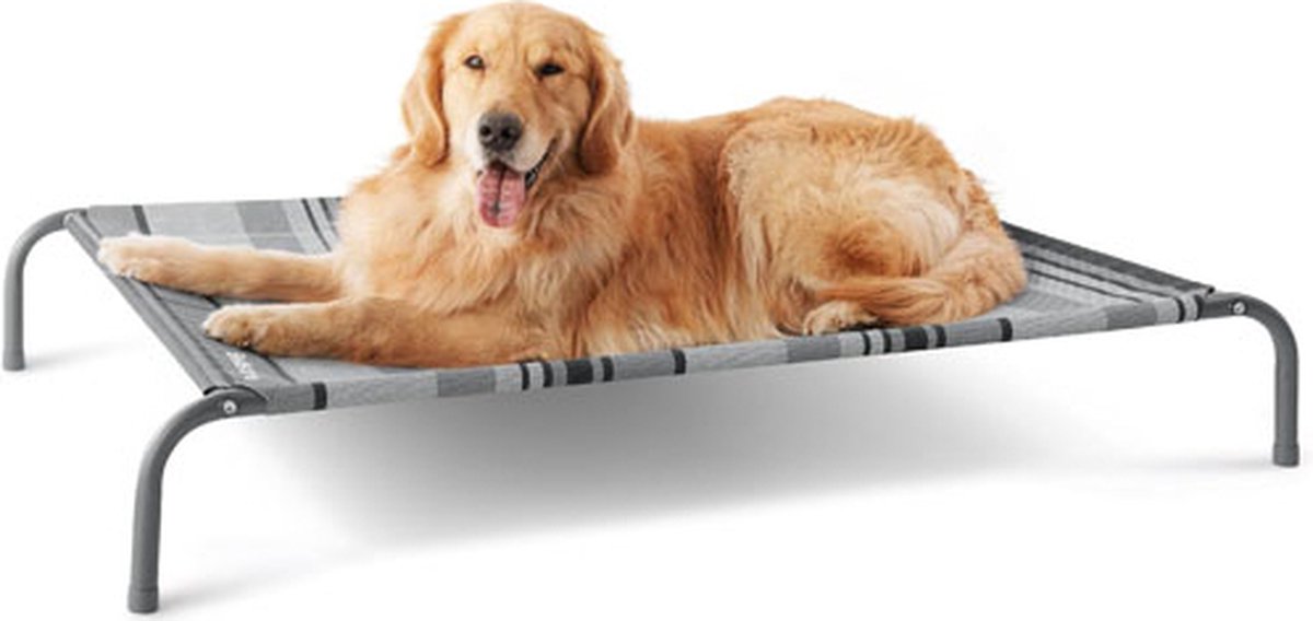 Verhoogd Hondenbed voor Grote Honden - Grijs, Geschikt voor Binnen en Buiten, Camping - Maat L: 124 x 80 cm, Hoogte: 20 cm
