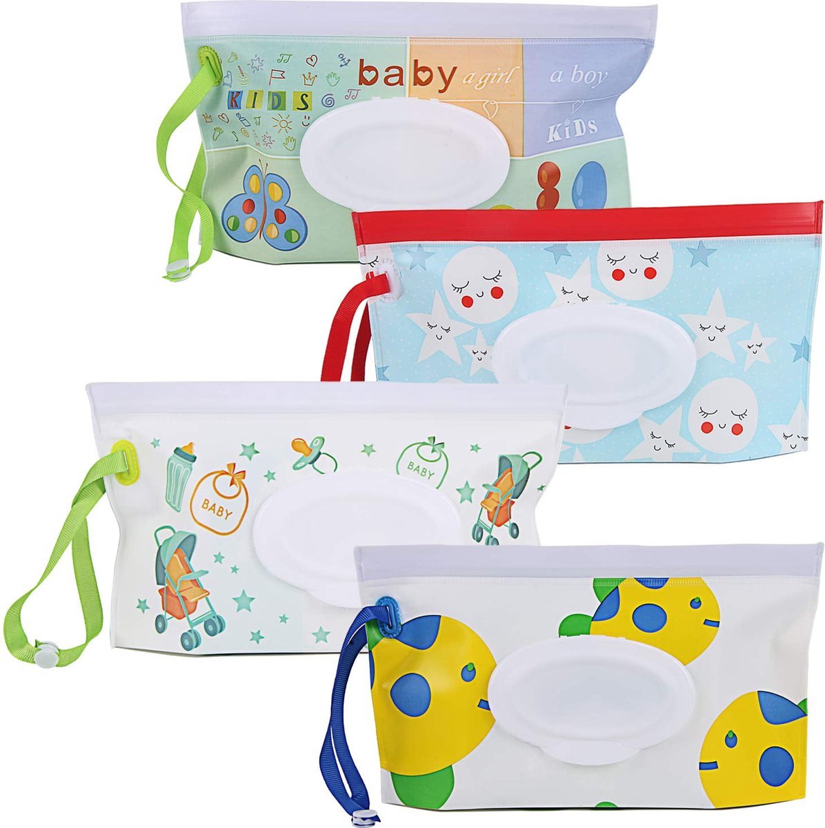 Image of 4x Billendoekjes Houder - Vochtige Tissuehouder - Navulbare Draagbare Natte Doekjes Houder - Niet Giftig - Stofdicht - Met Draagkoord - Wet Wipes Box - Billendoekjesdoos - Dispenser - Baby Cadeau - Voor Make Up Doekjes, Reinigingsdoekjes